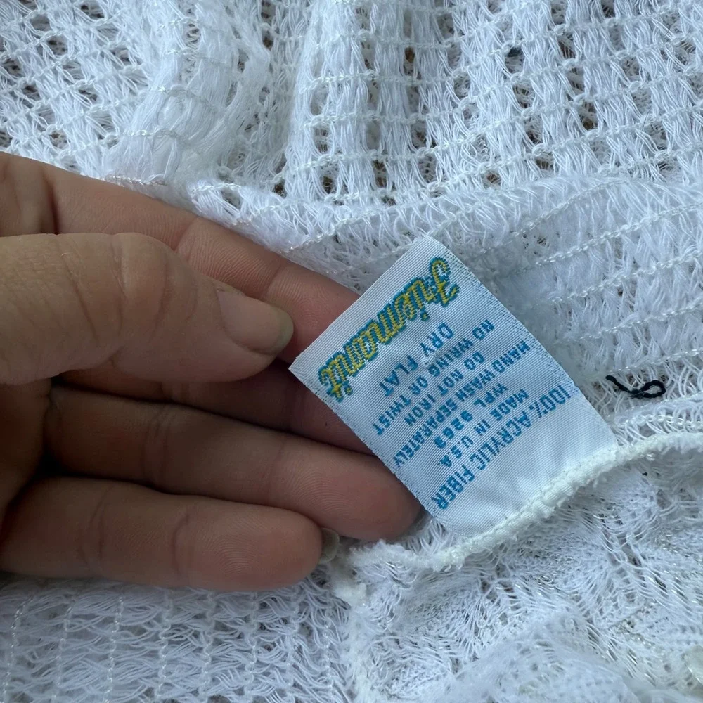 Vintage Aristocraft White Knit Baby Blanket Rosette Trim USA Made 39x39